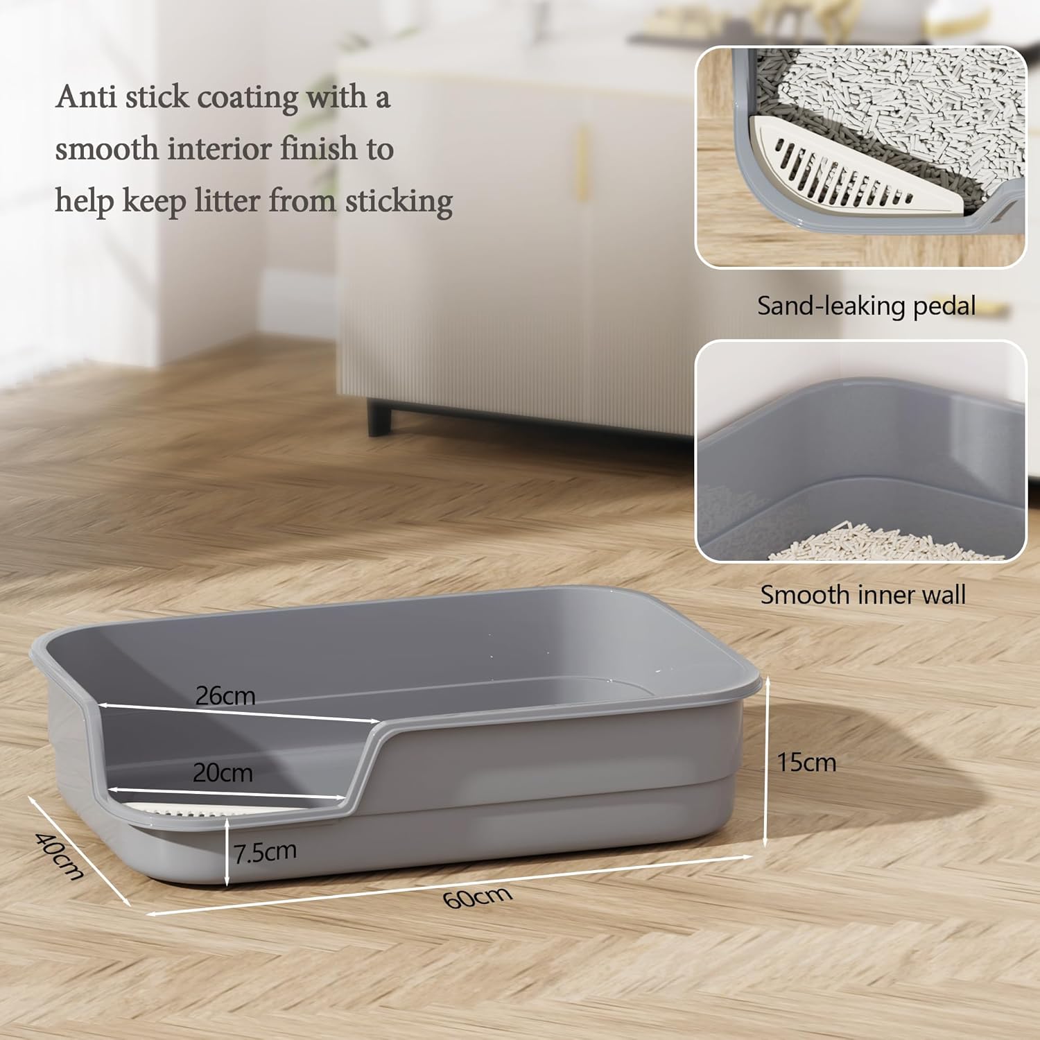 Thumbnail 4 de Vealind Extra Large Cat Litter Tray with High Sides and Low Entrance (60 x 40 x 15 cm)
