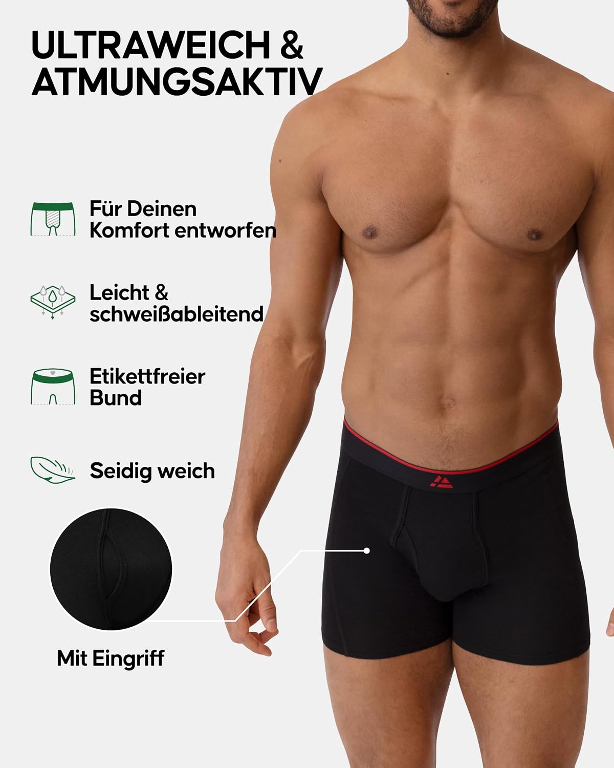 Detalle de DANISH ENDURANCE Bambus Boxershorts Herren mit Eingriff – 3er/6er Pack, atmungsaktiv, etikettfrei