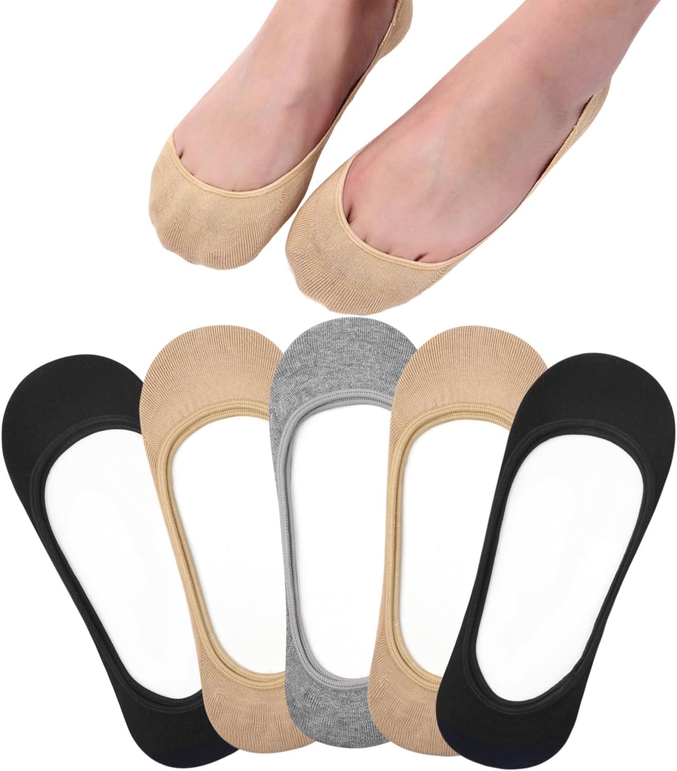 Detalle de Toes Home No Show Socks for Women (Ultra Low Cut Liners) — Non Slip Hidden Footies for Flats