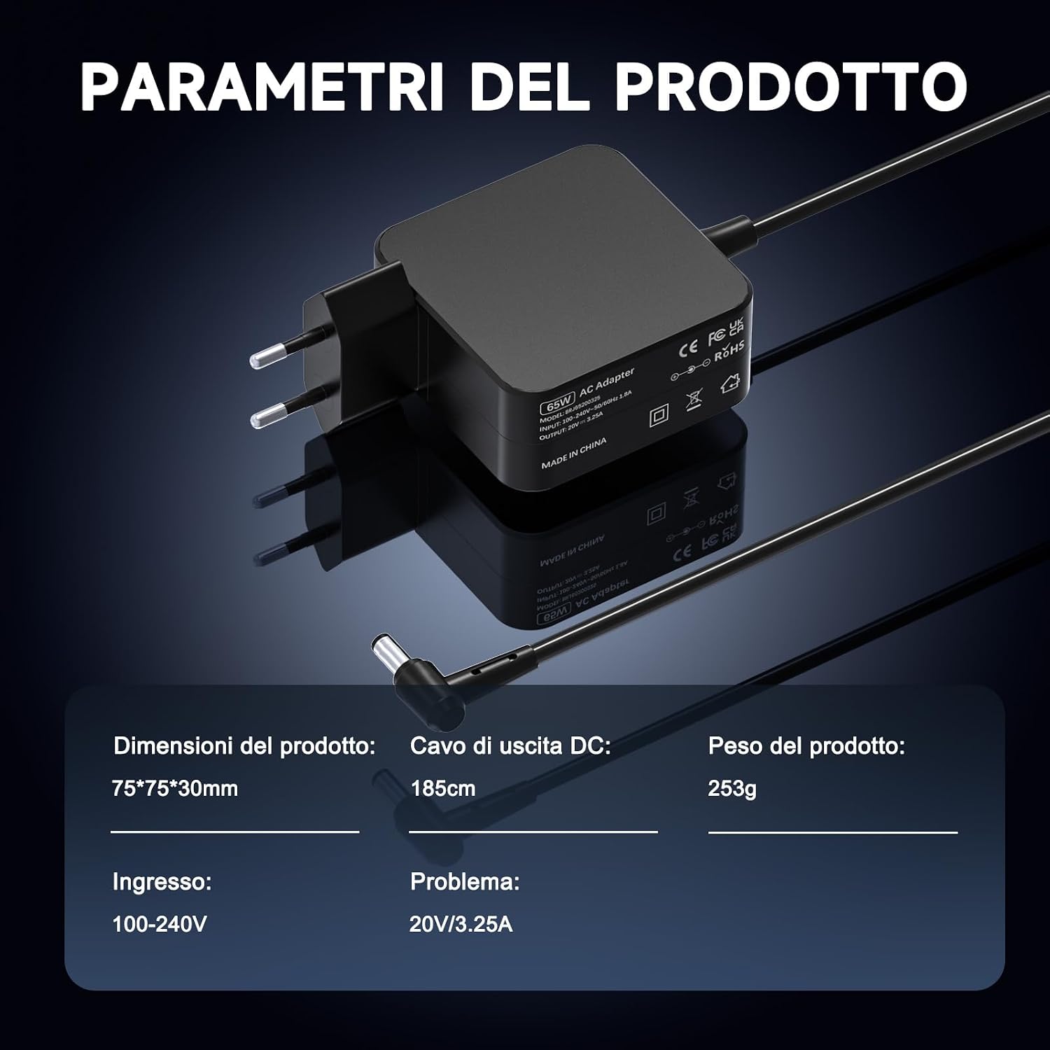 Detalle de Caricatore da 65W per Lenovo IdeaPad 3 con connettore 4.0x1.7mm