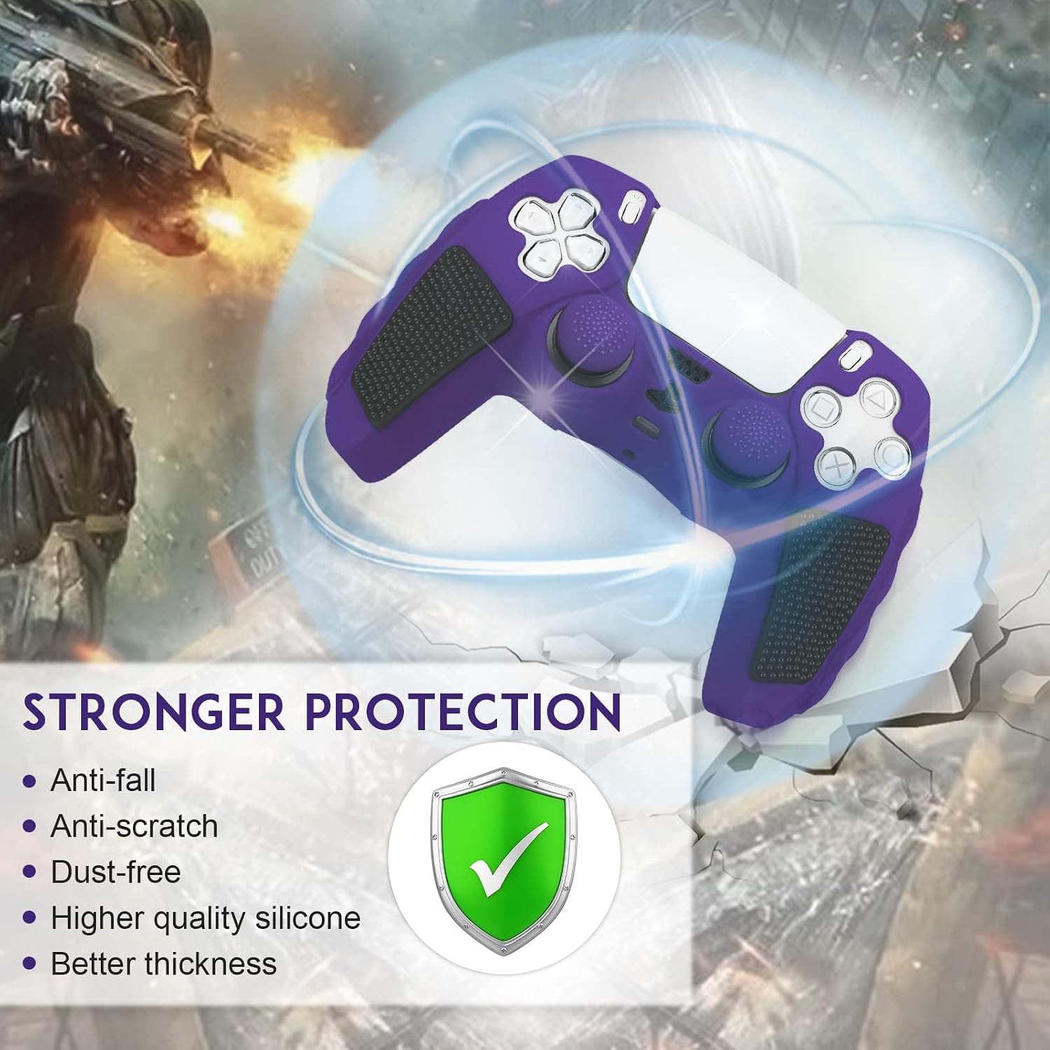 Detalle de SIKEMAY Anti-Slip PS5 Controller Skin + Thumb Grip Caps (2-Pack)