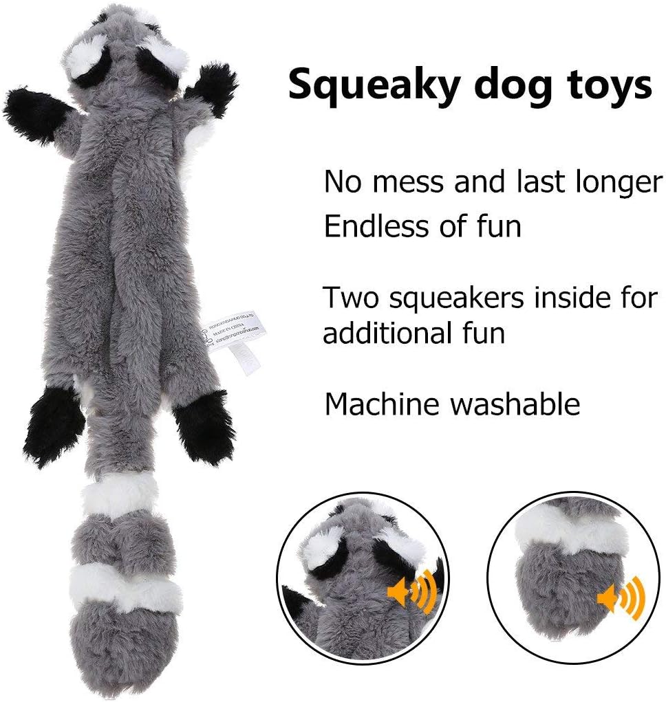 Detalle 2 de PDTO No Stuffing Squeaky Dog Toys | Squirrel & Raccoon 2 Pack – 45cm Plush for Small & Medium Dogs