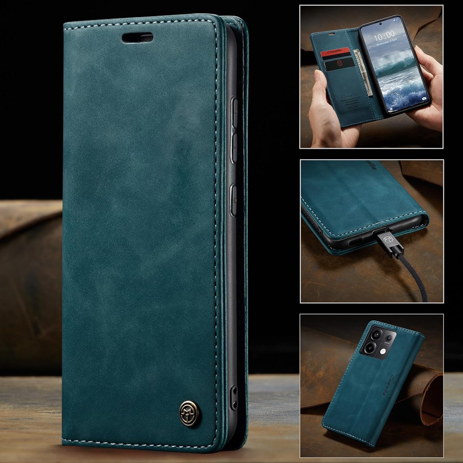 Thumbnail 6 de Handyhülle im Flip-Case-Stil für Xiaomi Redmi Note 13 Pro 5G & Poco X6 5G (PU Leder/TPU) – Kartenfach, Standfunktion, Blaugrün