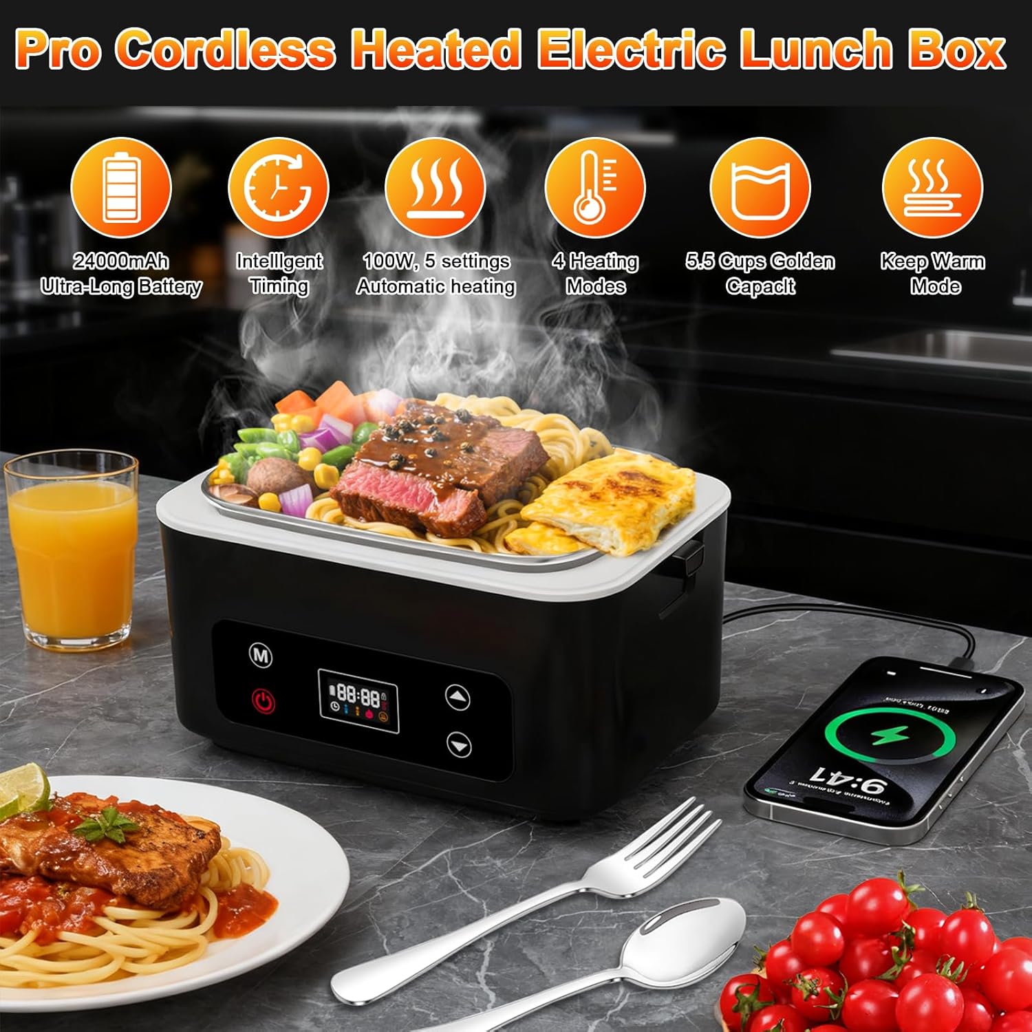 Detalle de Cordless Heated Lunch Box 1.2L 🍱