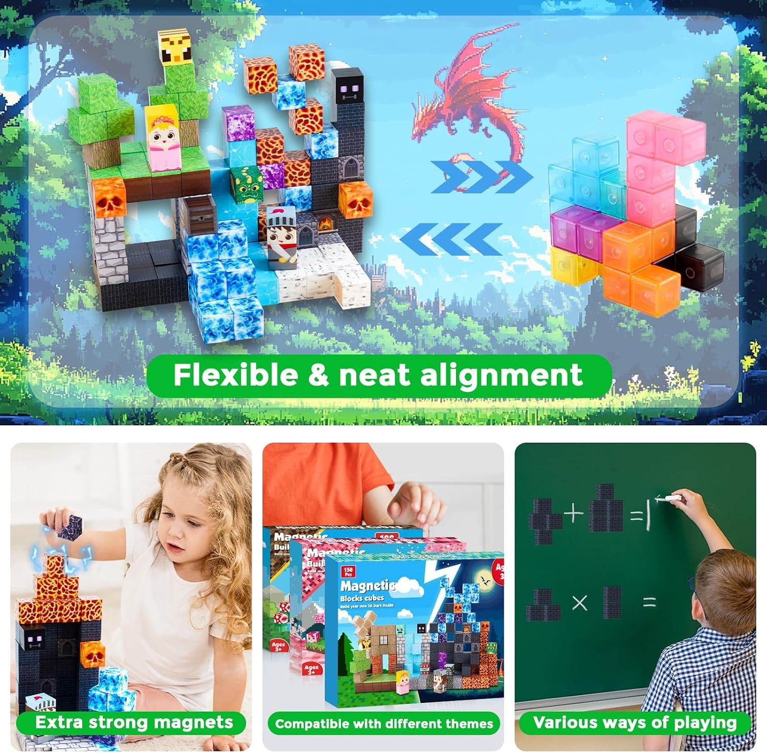 Detalle de GraceDuck Magnetic Building Blocks, 150-Piece Set
