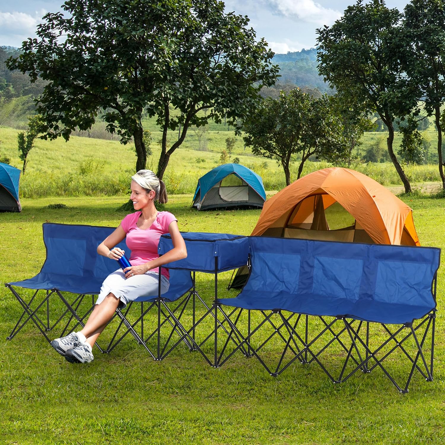 Detalle 2 de Outsunny 6‑Seat Folding Sports Bench with Cooler Bag 💺