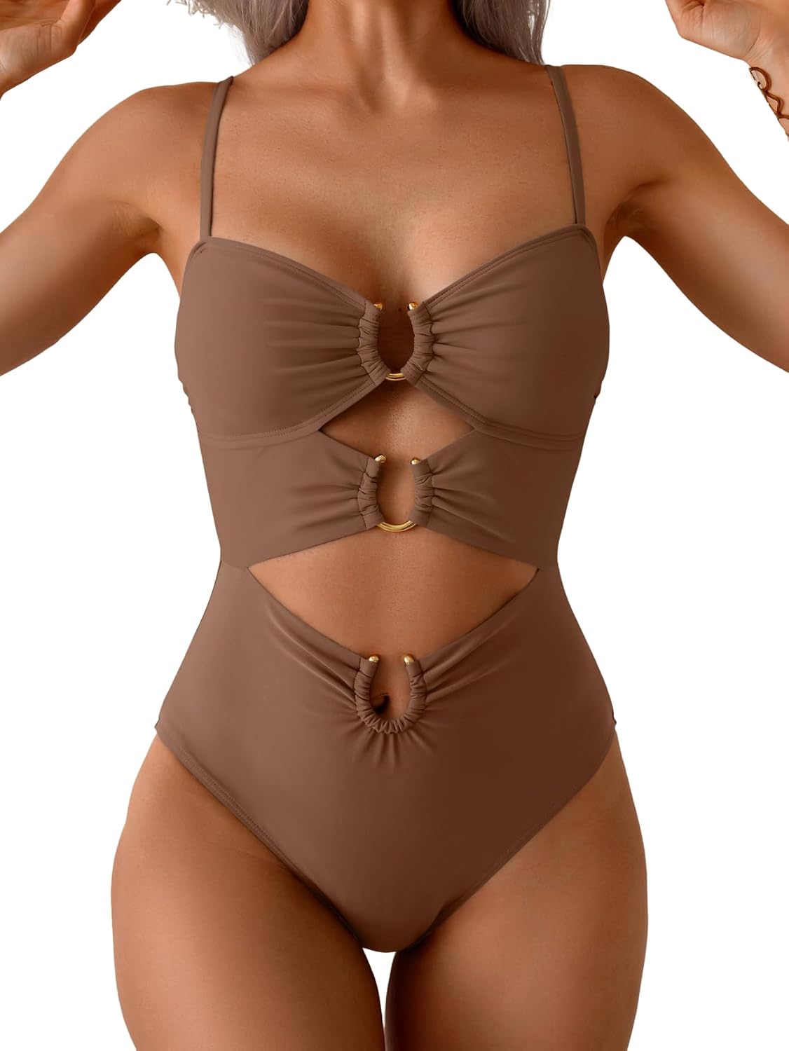 Detalle de Eomenie Cutout Ring Monokini: A Flattering Beach Vacation One-Piece