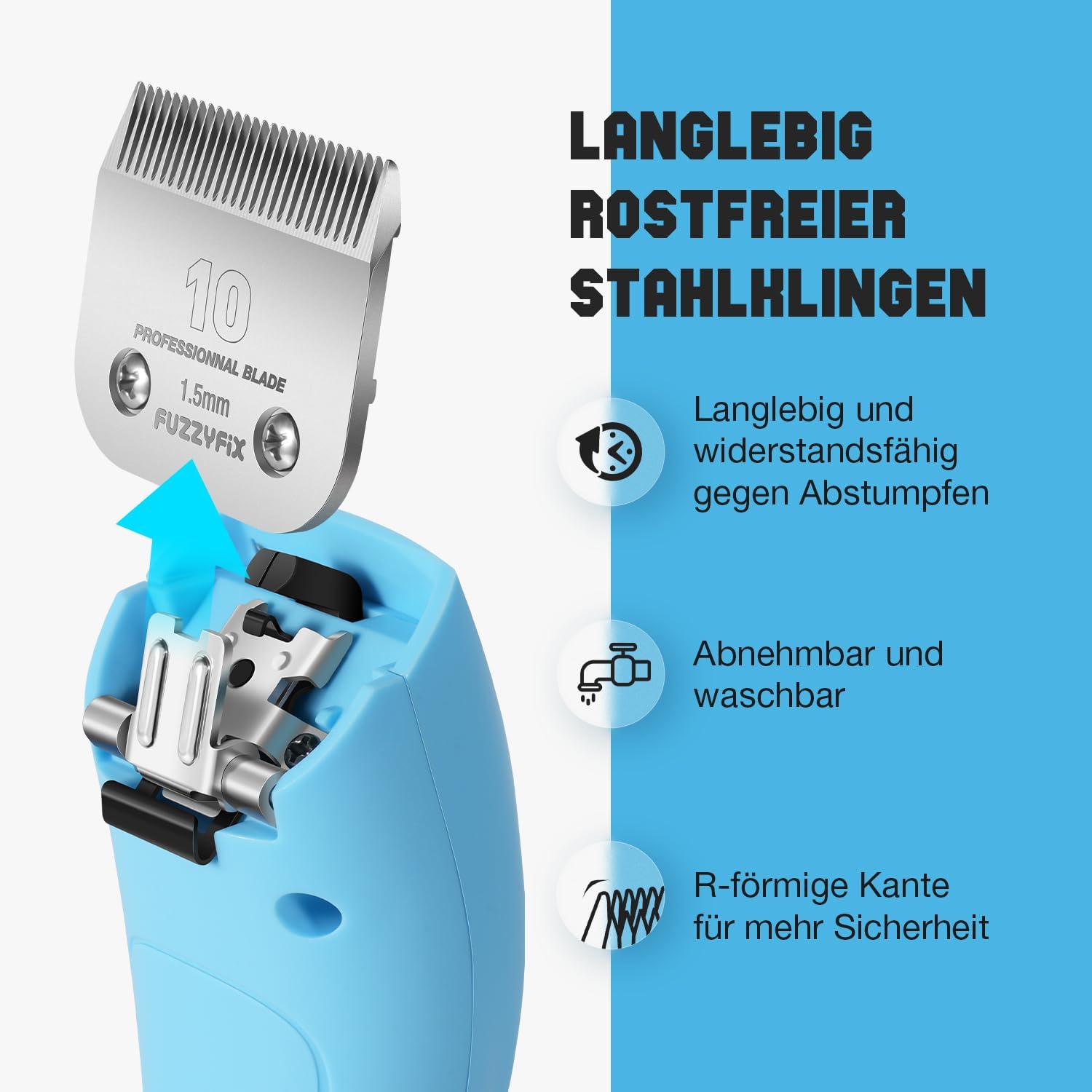 Detalle de FuzzyFix Professionelle Hundeschermaschine profi – leiser, kraftvoller Trimmer mit R-förmigen Klingen