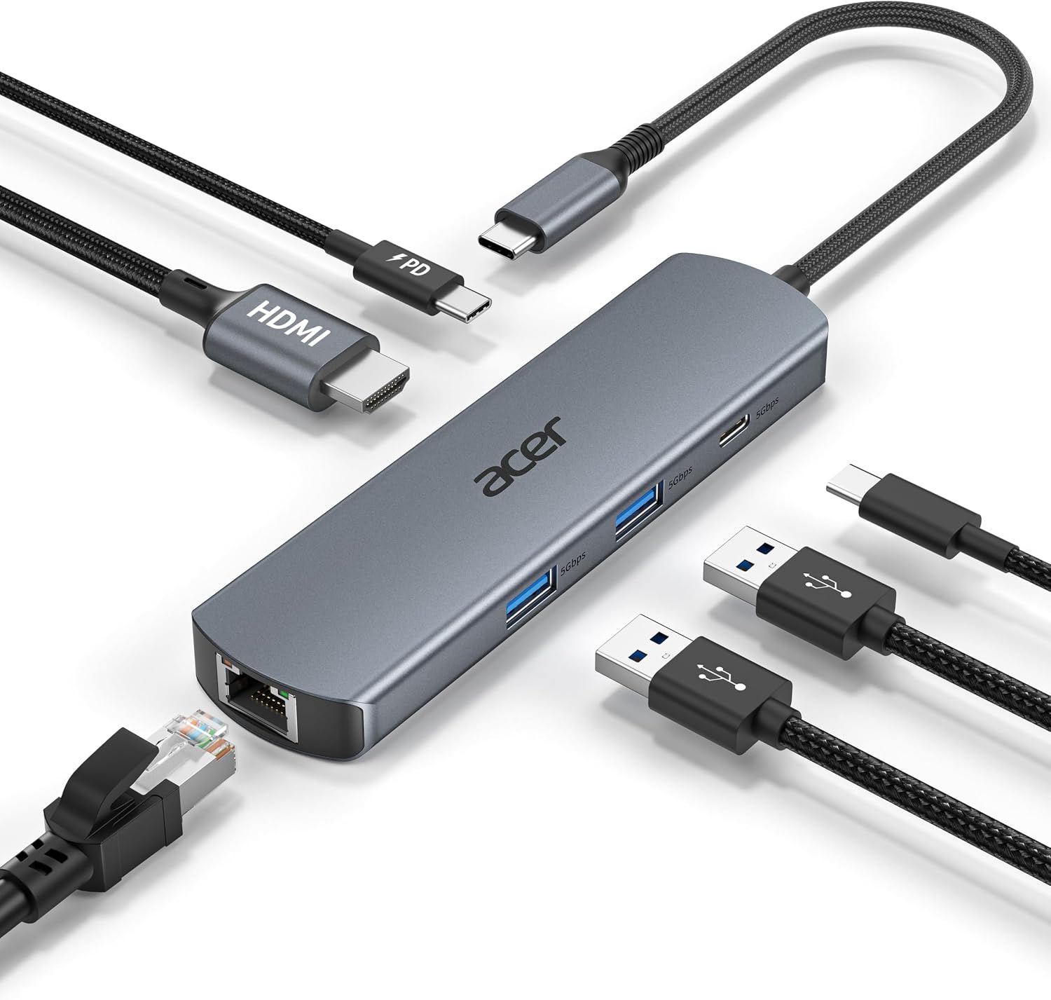 Detalle de Acer ODK5D0 6-in-1 USB-C Hub with 4K HDMI, Gigabit Ethernet and 100W PD