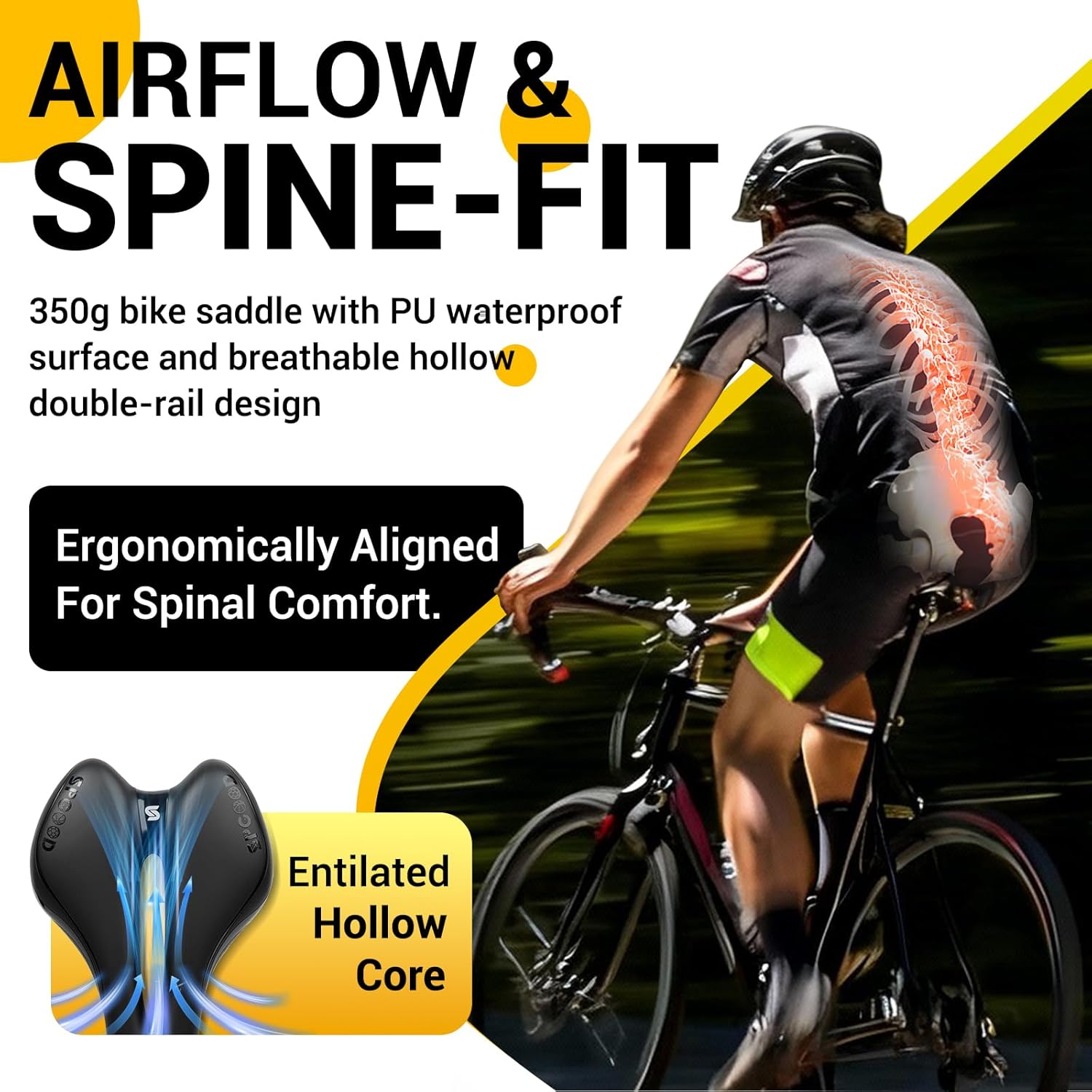 Detalle 2 de SPGOOD Gel-Fahrradsattel für Herren & Damen, breit, weich & ergonomisch (mit Überzug) – 27 × 16 cm