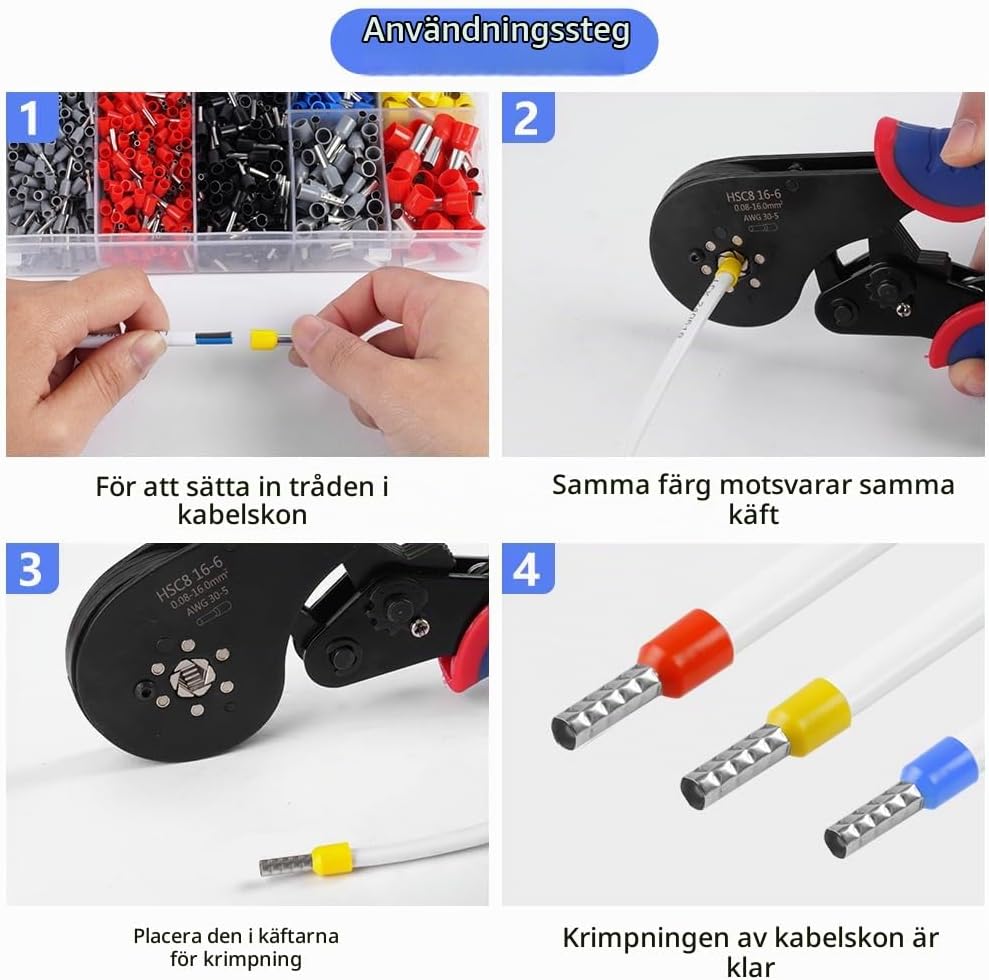 Thumbnail 6 de AOOWU crimptång för ändhylsor, 0,08–16 mm², självjusterande med 1 800 hylsor