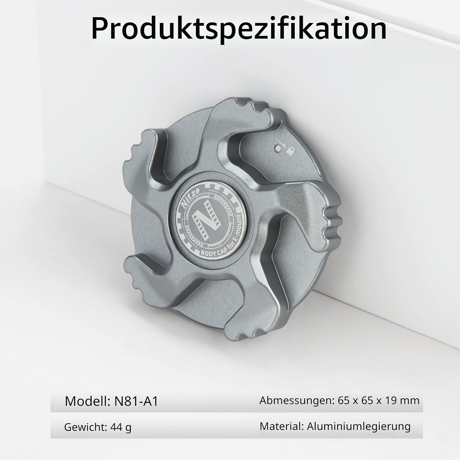 Detalle de Nitze N81-A1 E Mount Gehäusekappe – Aluminium, kompatibel mit Sony E-Mount Kameras