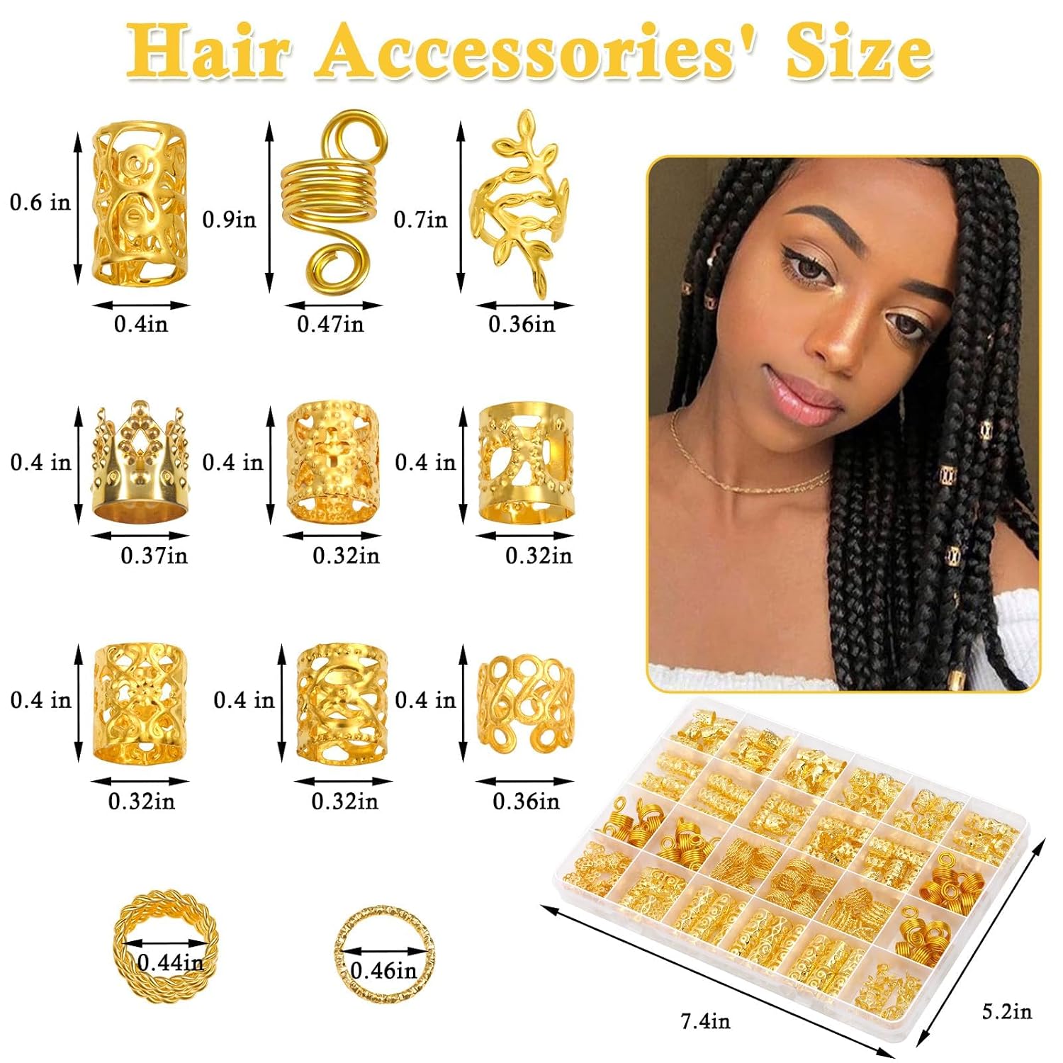 Detalle 2 de Lucomb 220-Piece Gold Hair Jewelry Set for Braids and Locs, 10 Styles