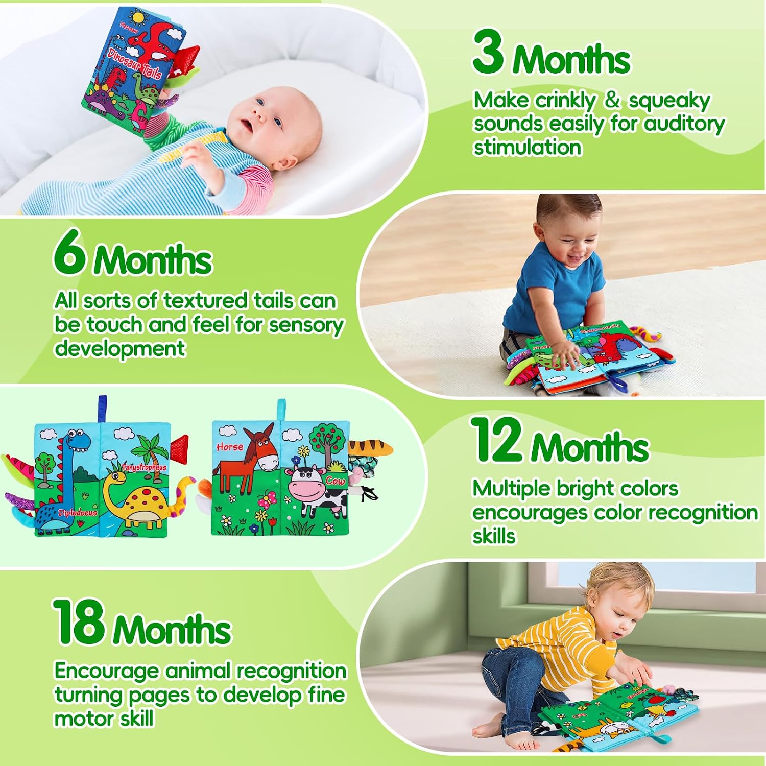 Detalle de Thremhoo 9136A Baby Cloth Books, 2-Pack Farm & Dinosaur Sensory Toys