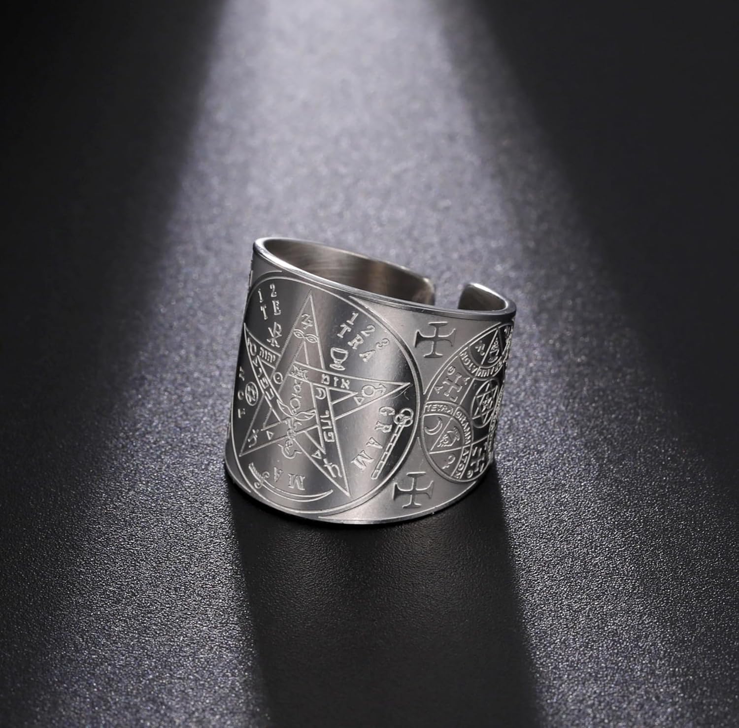 Detalle de EUEAVAN Tetragrammaton-Pentagramm-Ring – Schutzsymbol mit göttlicher Symbolik aus Edelstahl