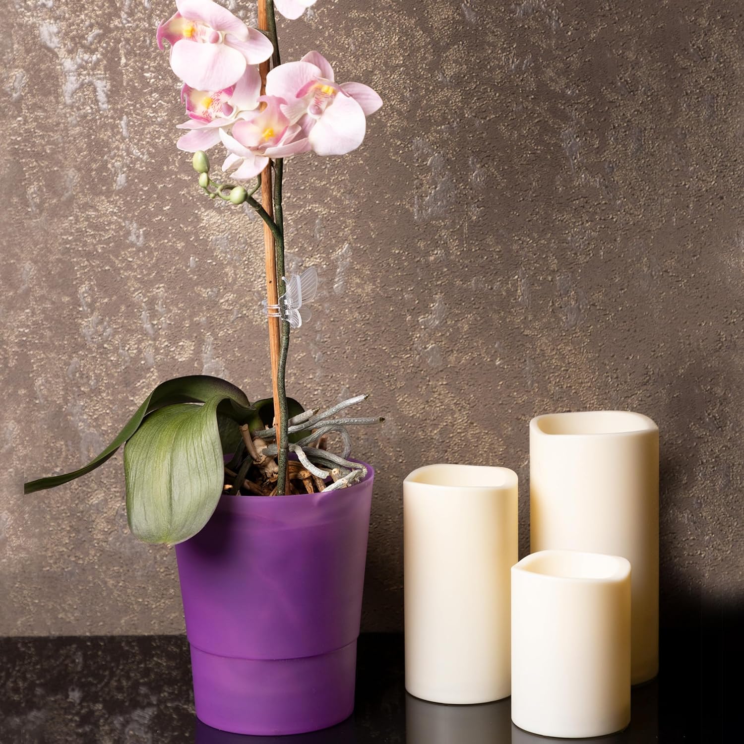 Thumbnail 2 de Home Garden Ornaments 12cm Orchid Pots Set of 3 (Purple) – Lightweight Plastic Indoor Planters