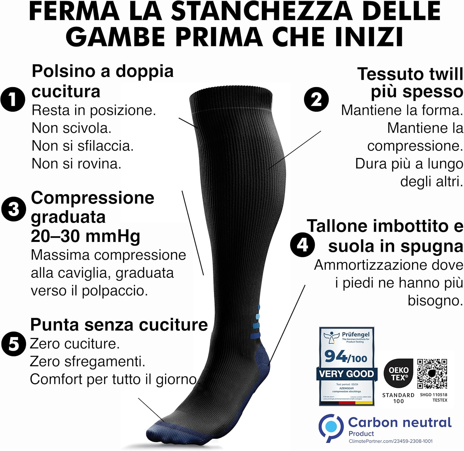 Thumbnail 1 de aZengear Calze a compressione graduata 20–30 mmHg Classe 2 – supporto per polpaccio, viaggio e sport