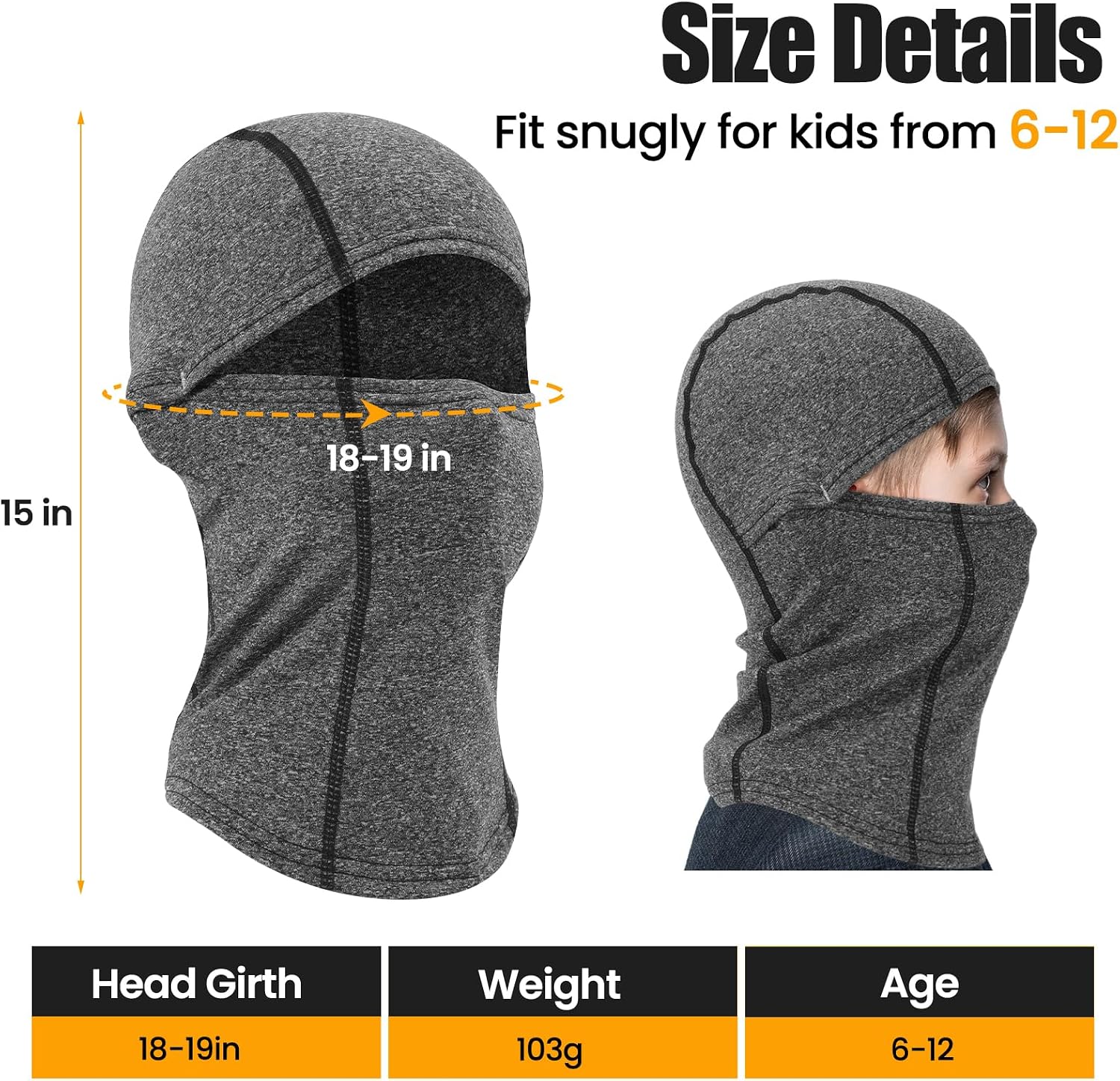 Detalle 1 de Beehow Kids Balaclava Ski Mask, Fleece Face and Neck Cover in Black