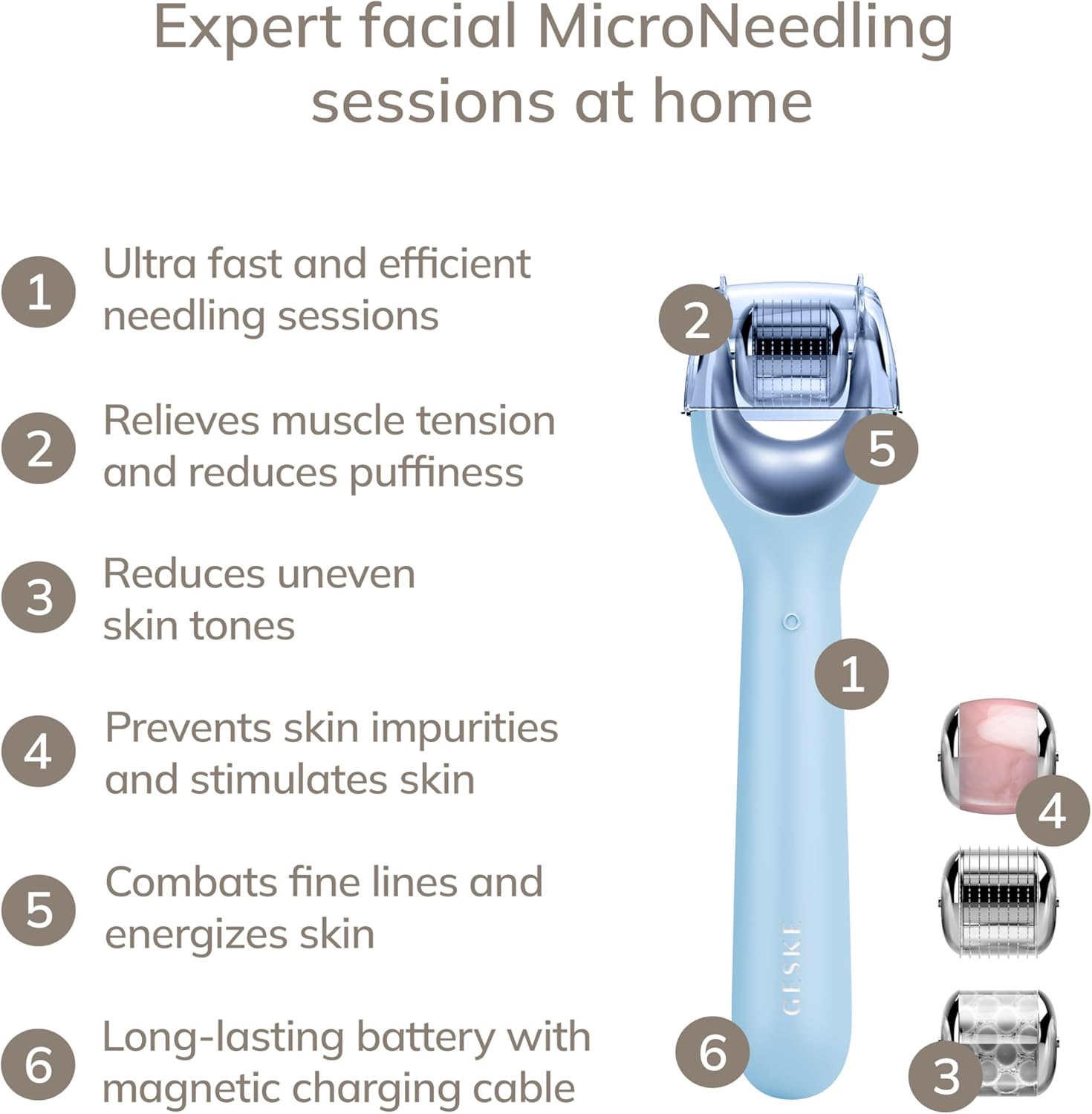 Thumbnail 1 de GESKE SmartAppGuided MicroNeedle Face Roller 9 en 1 – rouleau microneedling avec Quartz Rose