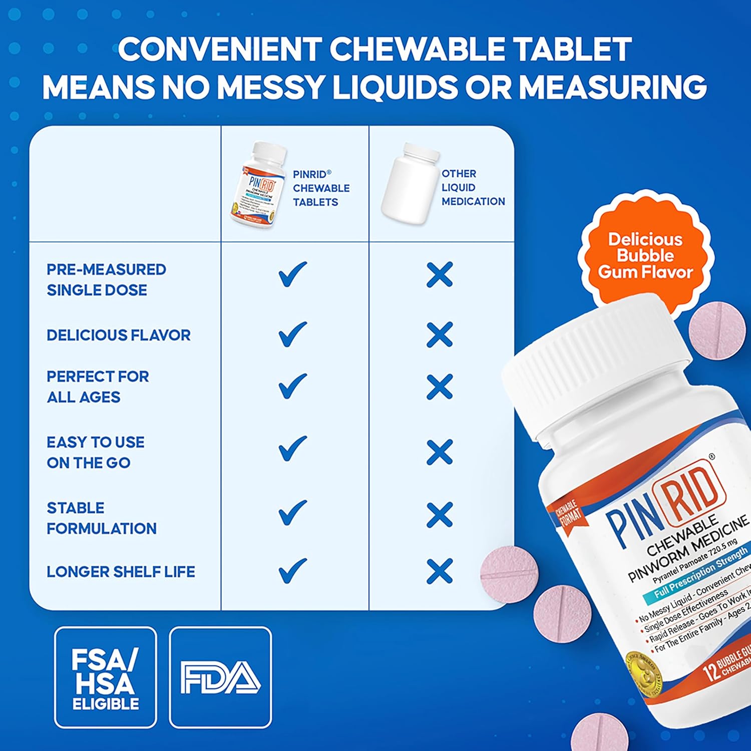 Detalle de PIN RID 821002 Pyrantel Pamoate 250 mg Chewable Pinworm Medicine, 12 Count