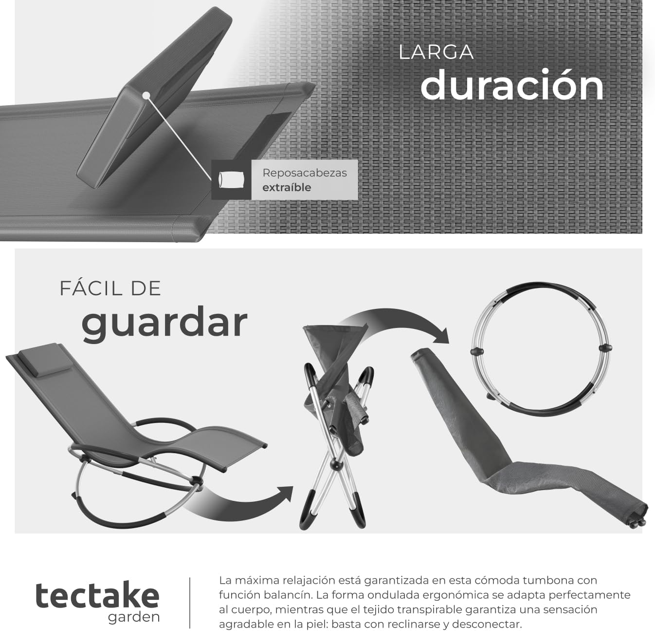 Thumbnail 4 de tectake Tumbona plegable balancín 150 kg