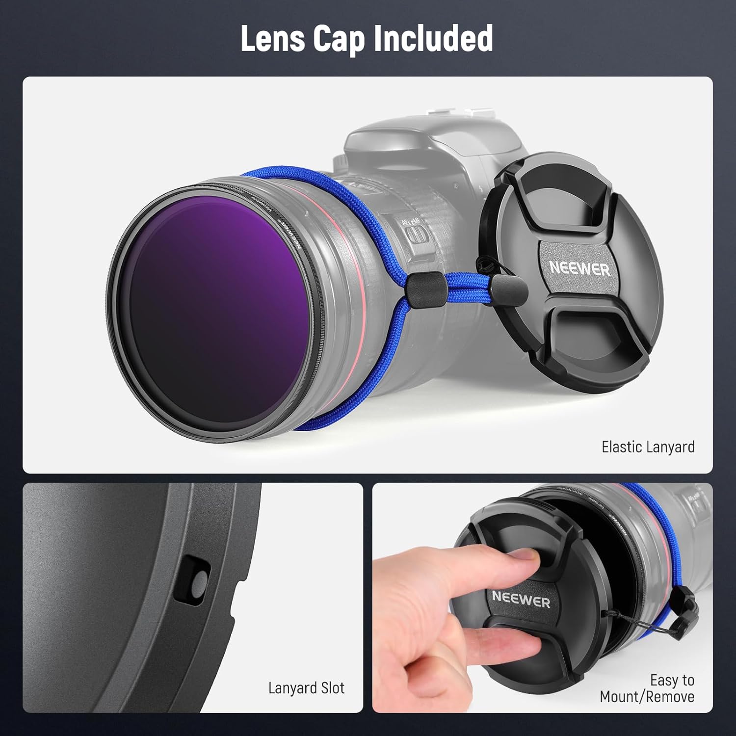 Thumbnail 6 de NEEWER filtro ND variabile 62mm ND2-ND400 (1–9 stop) con copriobiettivo e accessori