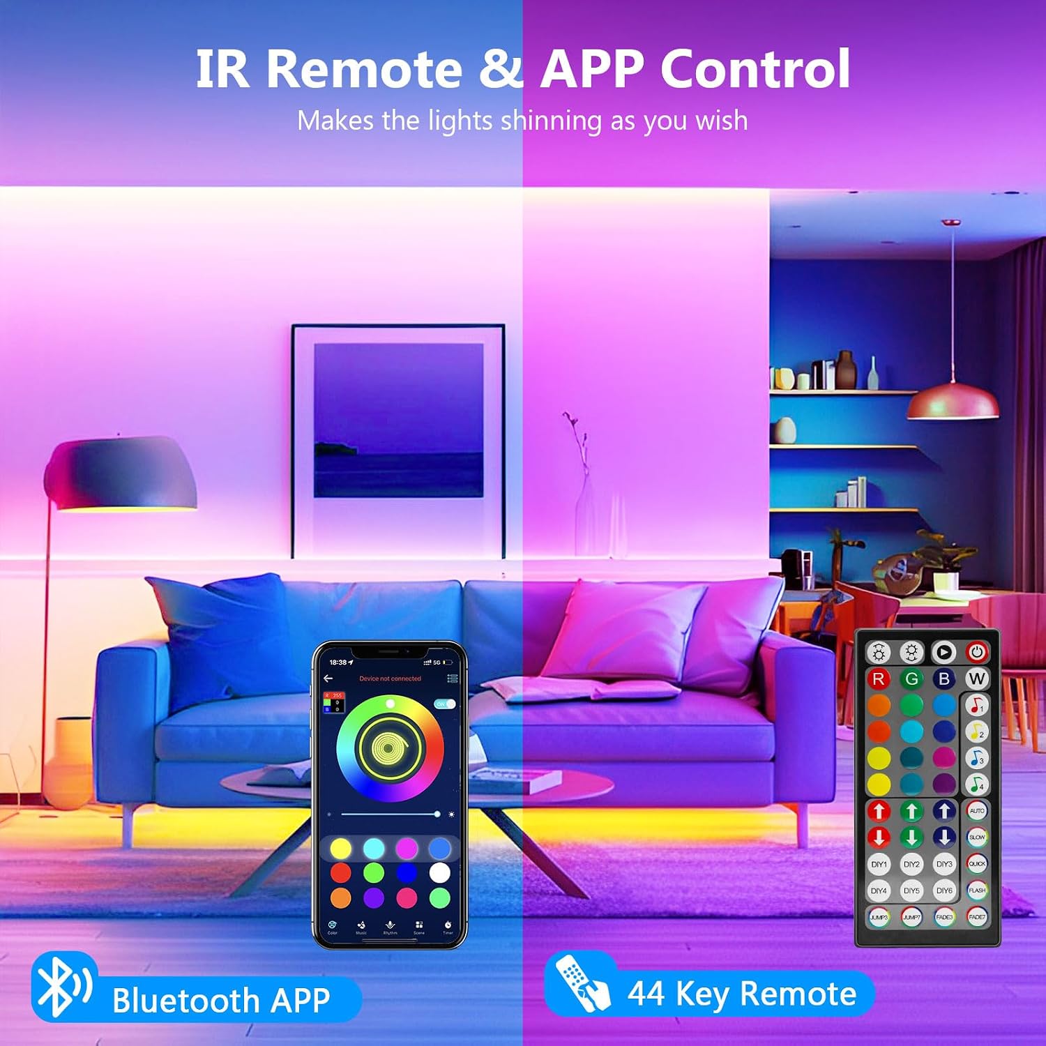 Detalle 2 de Realky LED Strip 30 m (2×15 m) – RGB Smart-Lichtleiste mit Bluetooth, App & IR-Fernbedienung