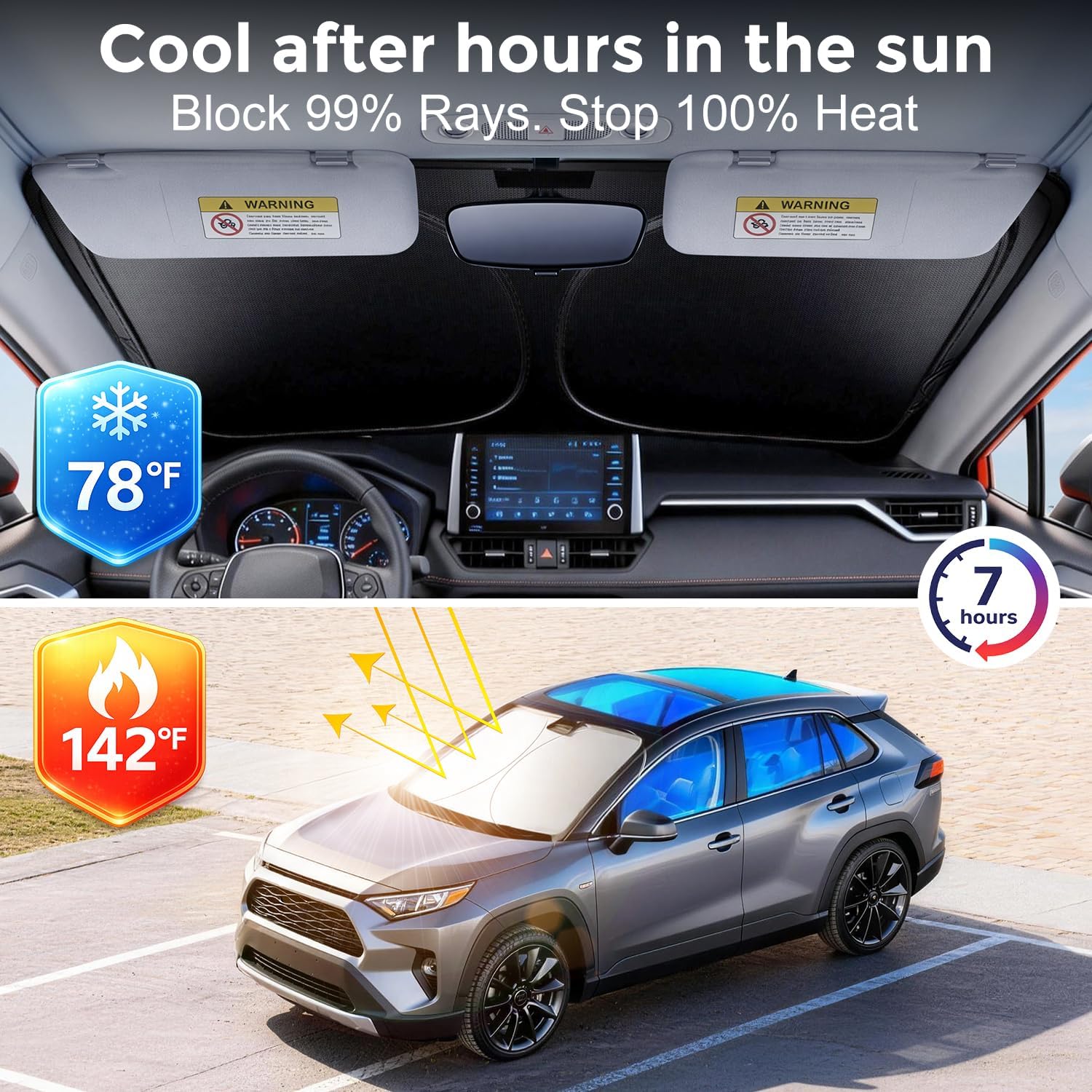 Thumbnail 3 de [Upgrade] DooGooCoo Windshield Sun Shade - Medium: 64x32 in, 99% Sunlight & UV Block, Quick Install