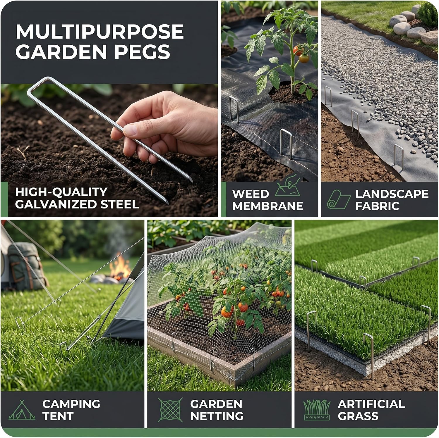 Thumbnail 6 de Roe Tenpo Weed Membrane Pegs, 15 cm: Heavy-Duty U-Shaped Garden Stakes for Membranes and Landscaping