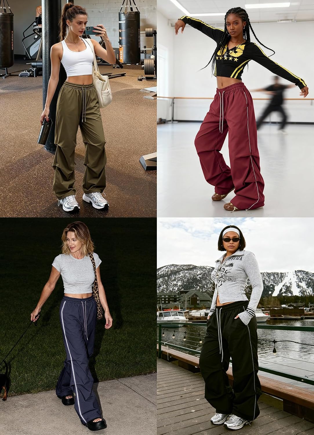 Detalle de Bakyarder Women’s Y2K Parachute Pants, Wide Leg with Adjustable Drawstring Waist