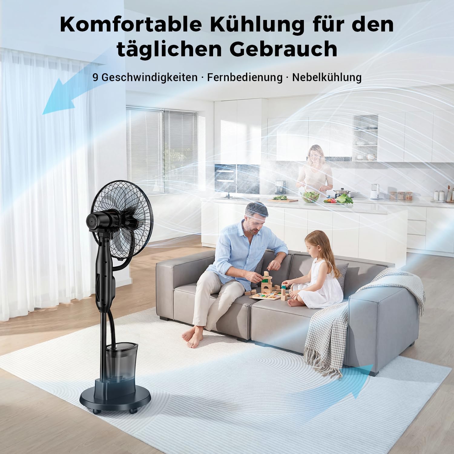 Thumbnail 1 de NebulaFlow Standventilator mit Wassersprüher – 3-in-1 Kühlung, Befeuchtung und Oszillation