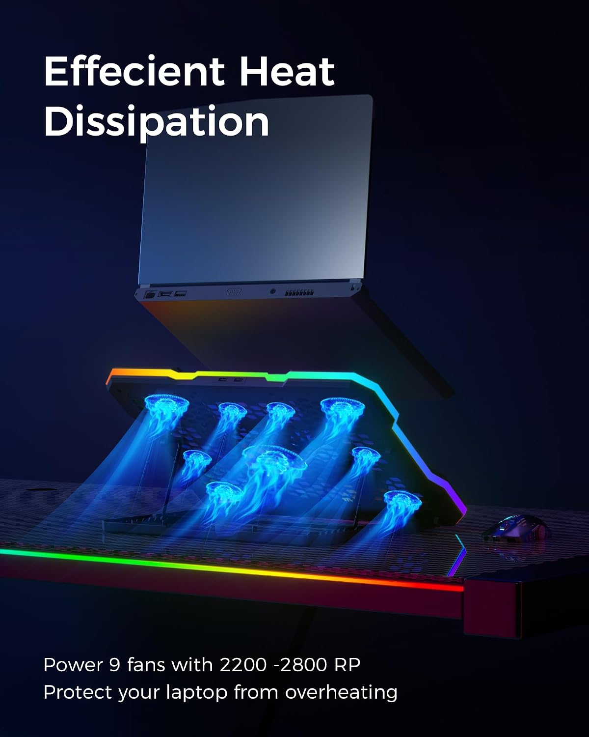 Detalle 2 de ChillCore A21 Laptop Cooling Pad with 9 Fans, RGB Lighting and 8 Height Settings