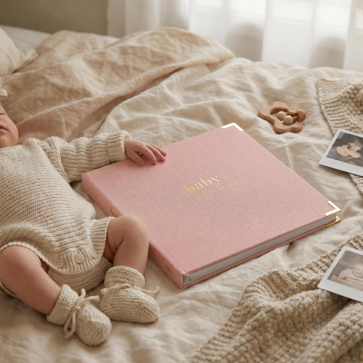 Detalle 2 de ZICOTO zic-babyb5-pi_23-167b Baby Memory Book, Blush Pink Linen, 94 Pages
