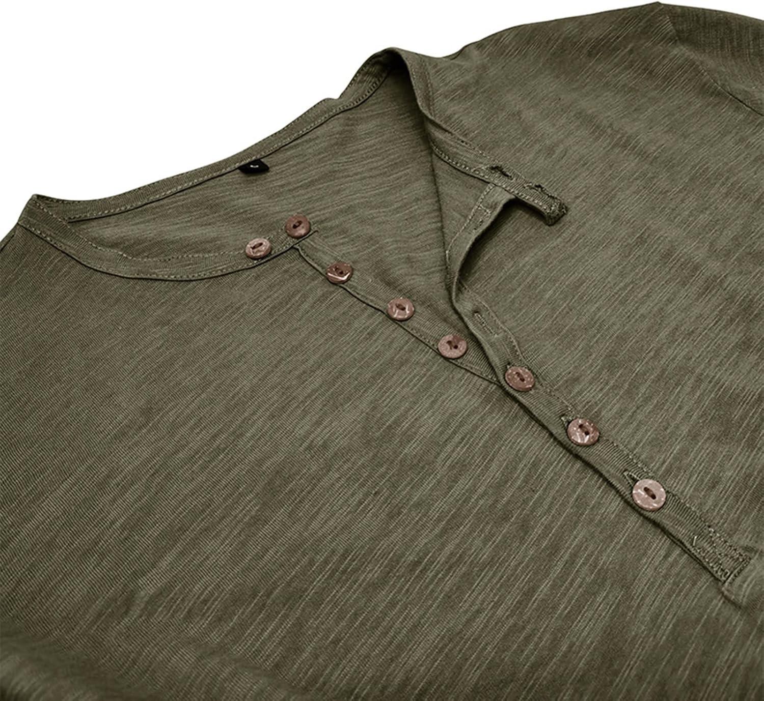 Detalle de Henley Langarm T Shirt Herren – Slim Fit, 8 Knöpfe, Kragenloses Design