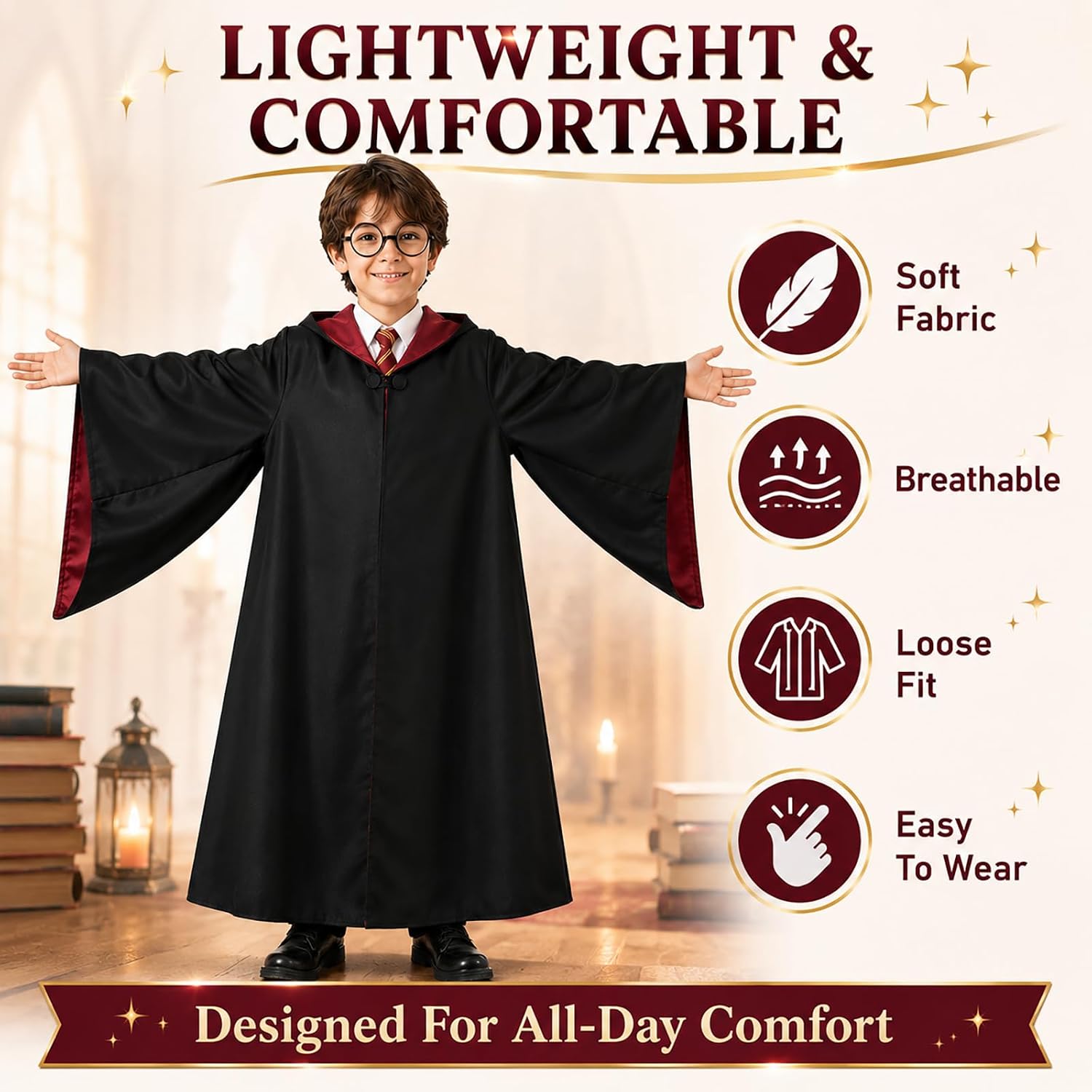 Detalle 2 de CVJJZ Wizard Costume Accessories Set, 4-Piece with Black Robe