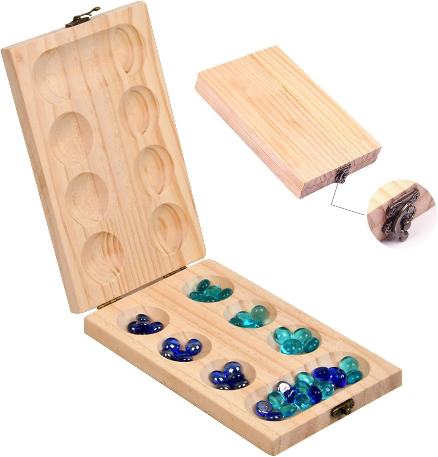 Thumbnail 6 de Kalaha in Legno di ZUNIPLEX con Pietre: Gioco di Mancala Pieghevole per Famiglie