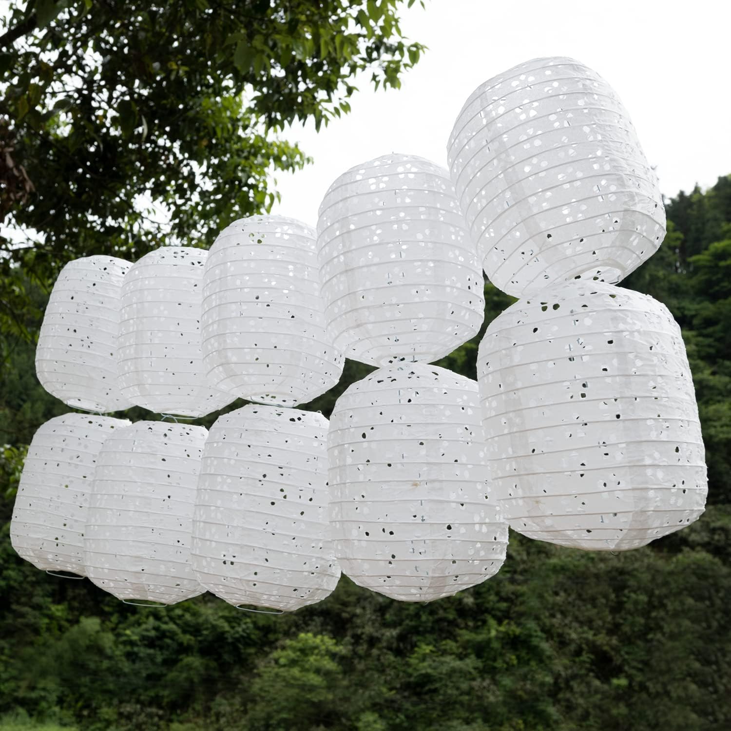 Thumbnail 1 de Aiminjey 10Pcs White Paper Lanterns, 16cm Hollow Out Cherry Blossom Lamps