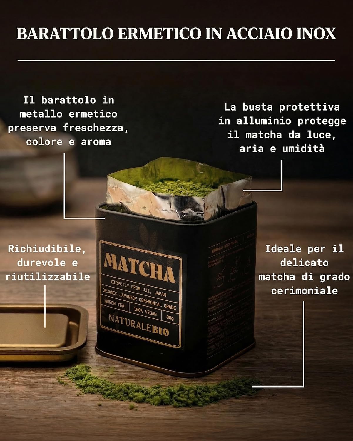 Detalle 2 de NaturaleBio Tè Verde Matcha cerimoniale 30 g 🍵