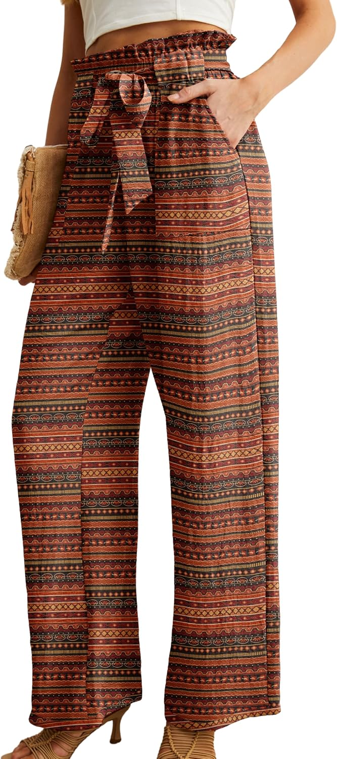Detalle de IWOLLENCE Women High Waist Palazzo Pants with Adjustable Knot: Flowy Comfort for Beach, Work, and Beyond