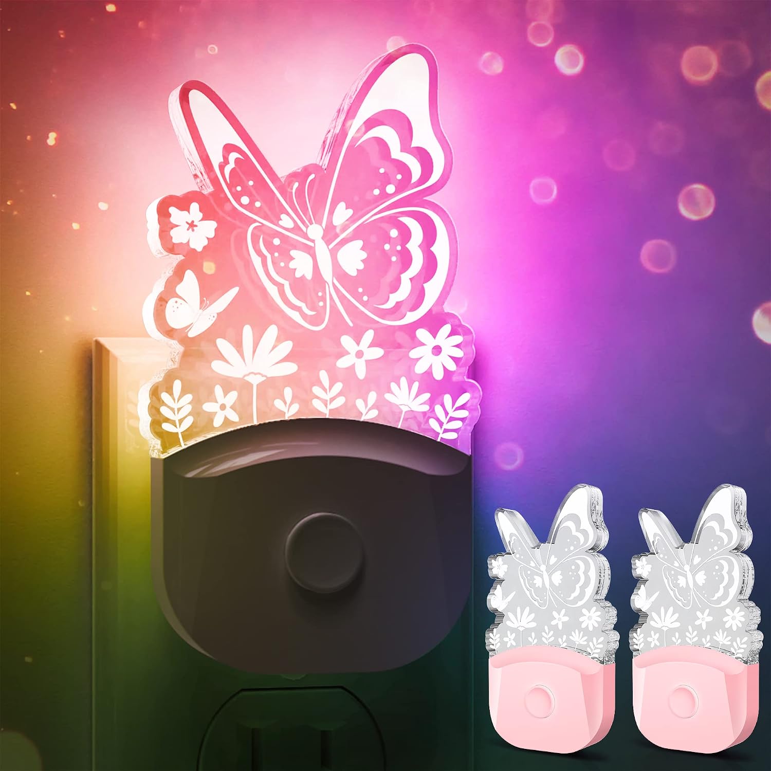 Detalle de L LOHAS LED GY-083-09-US-2 Butterfly Night Lights, 2-Pack, Colour-Changing