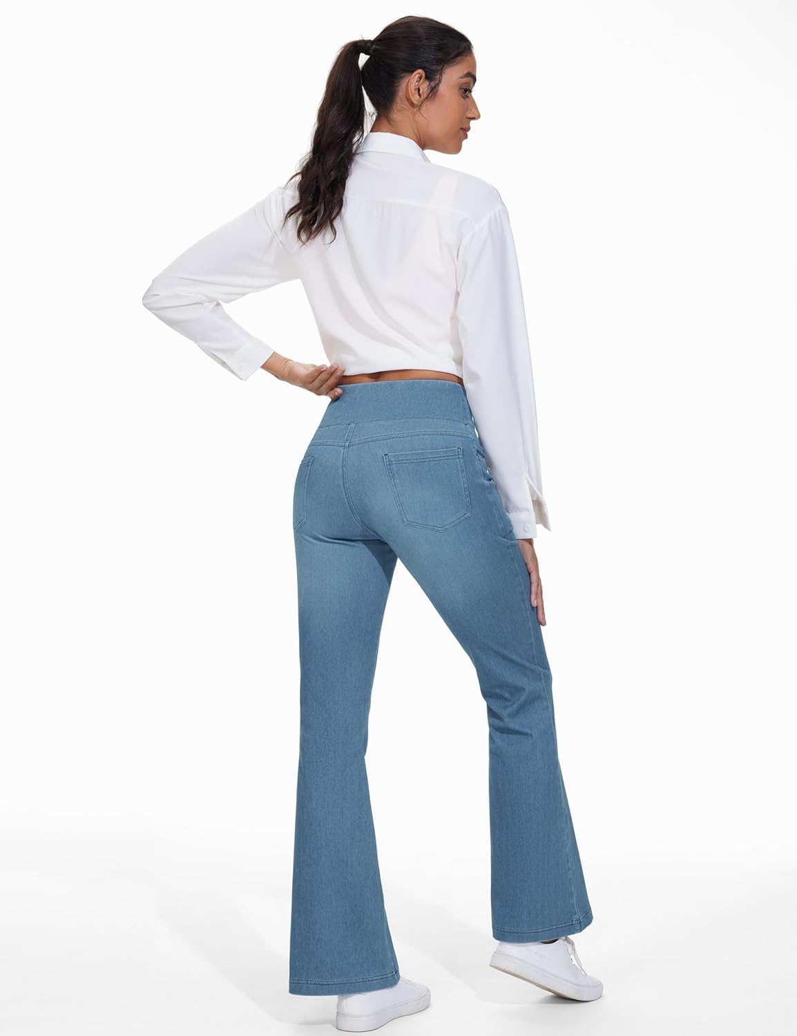 Thumbnail 6 de THE GYM PEOPLE Jeans da donna a campana con controllo pancia, vita alta e gamba lunga in stile jeggings