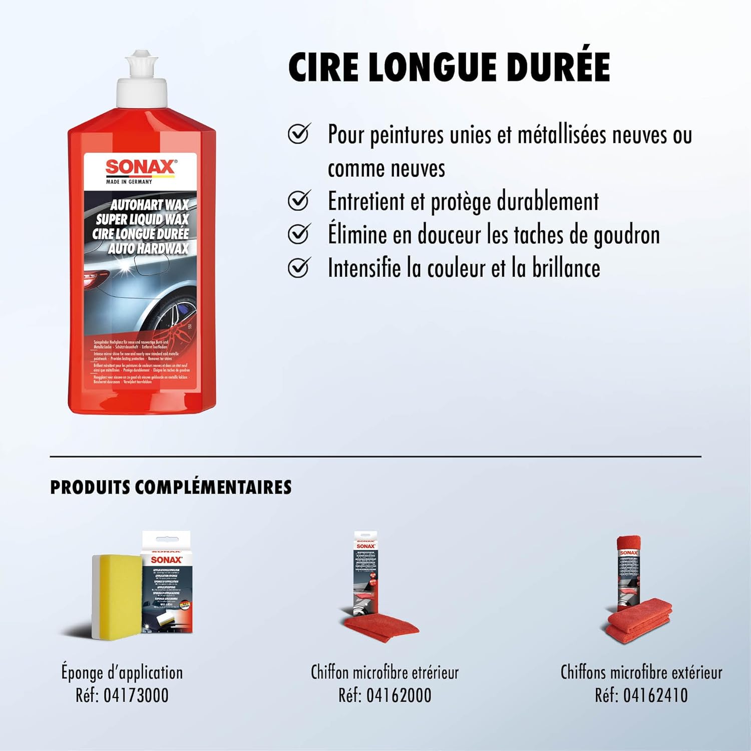 Detalle de SONAX Cire longue durée (500 ml) – cire de Carnauba pour protection durable des laques