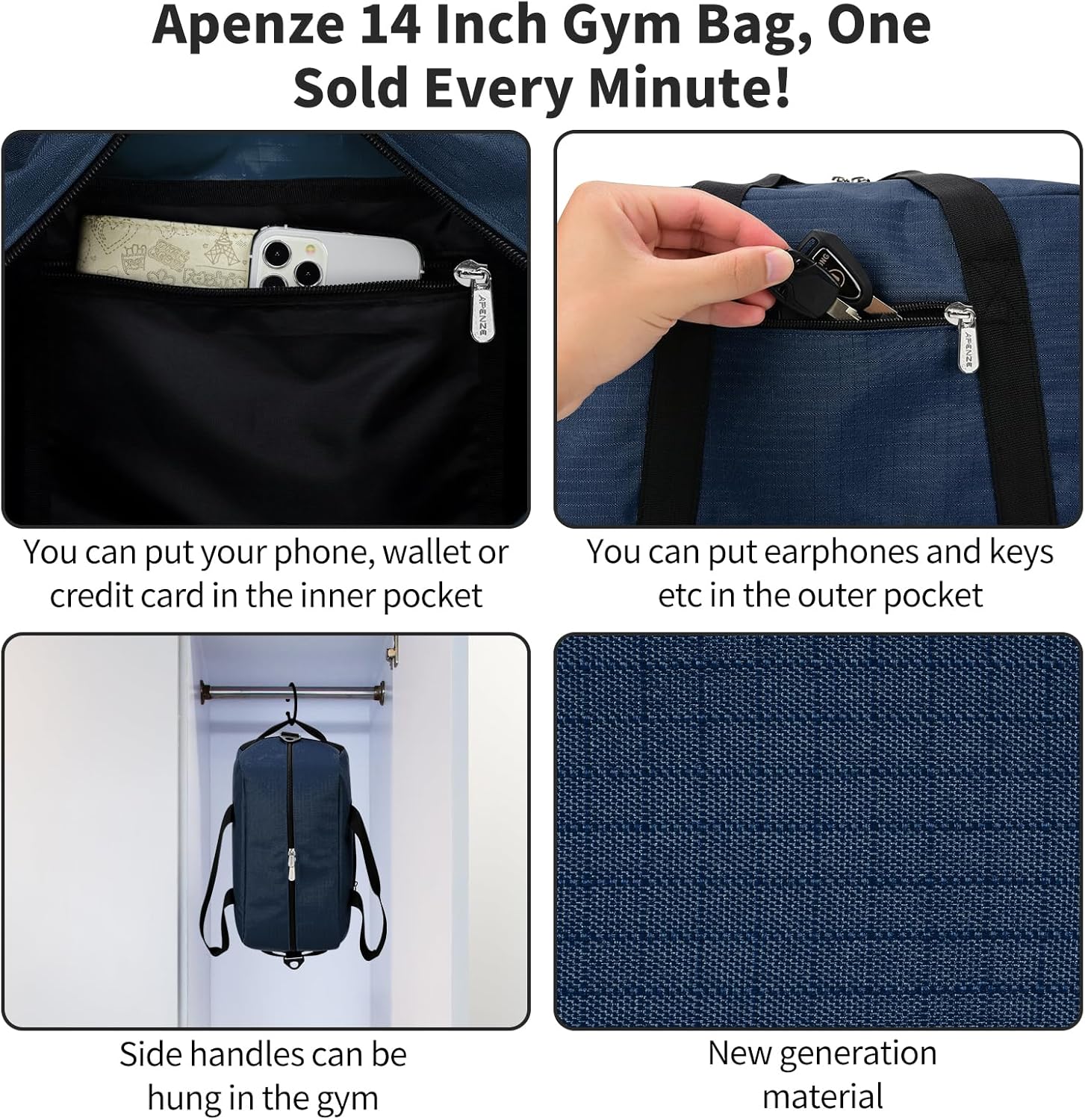 Thumbnail 3 de YoKelly Small Duffle Bag 14 Inch Carry On – Lightweight Navy Blue Mini Gym & Travel Duffel