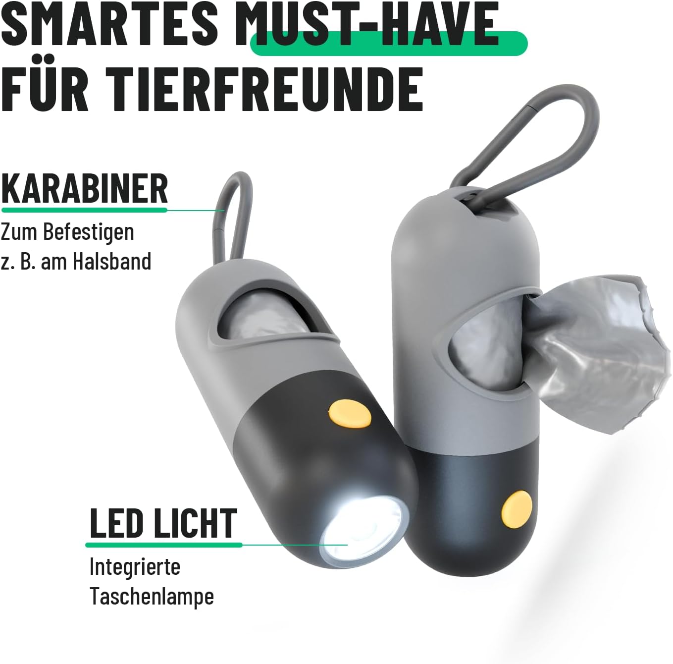 Thumbnail 2 de greate 2x Kotbeutelspender für Hunde mit Taschenlampe & Karabinerhaken (inkl. 30 Beutel)