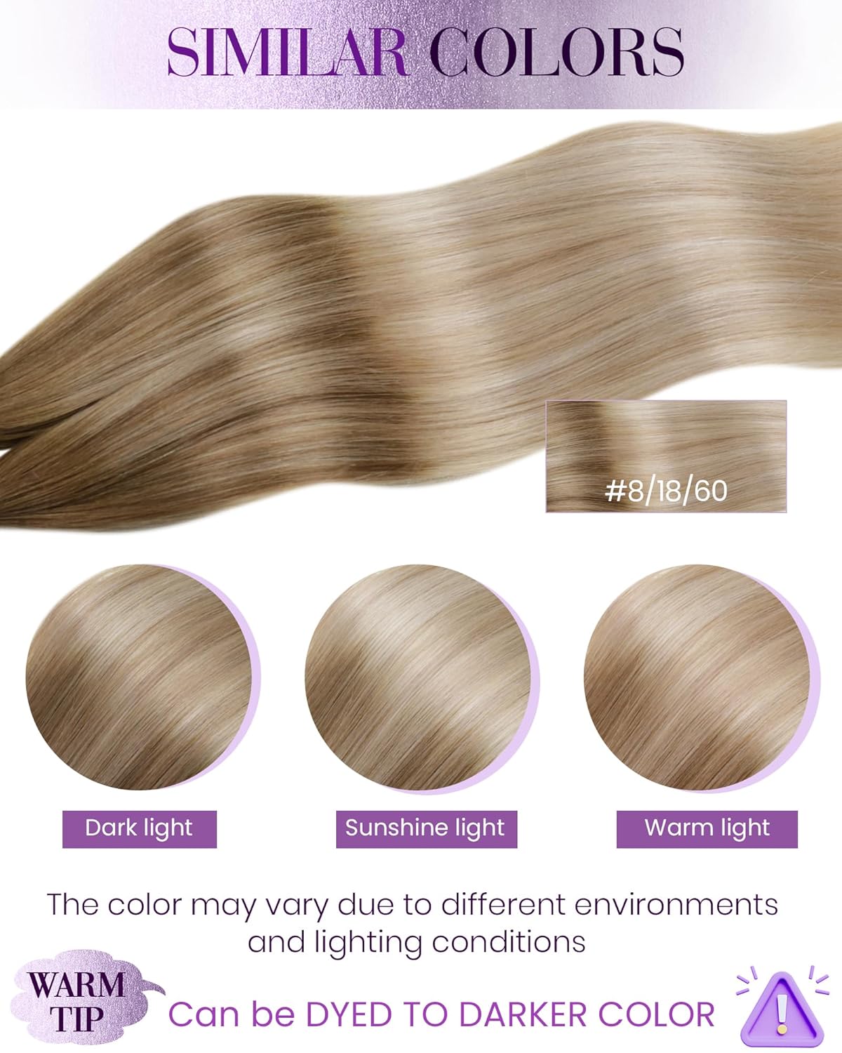 Detalle de LaaVoo I Tips Real Human Hair Extensions – Balayage Brown to Ash Blonde (18in, 50g, 60s)