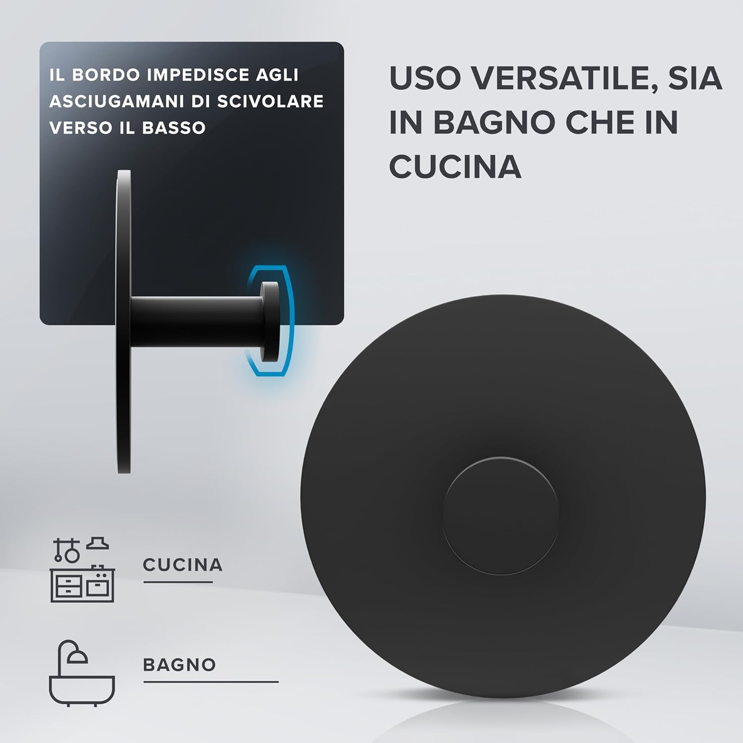 Thumbnail 1 de ovimar Gancio per Asciugamani Set di 2 in Acciaio Inox Nero – Design Moderno e Installazione Adesiva