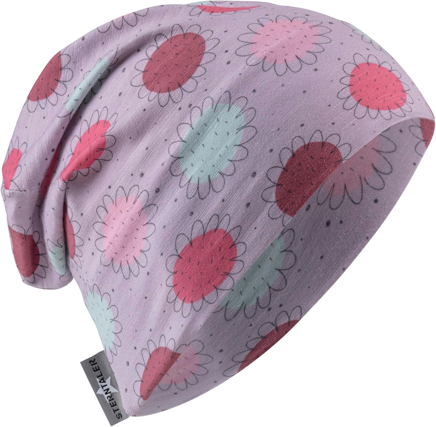Detalle de Sterntaler Beanie bedruckt mit Blümchen für Mädchen – Baby und Kinder Mütze aus Mischgewebe