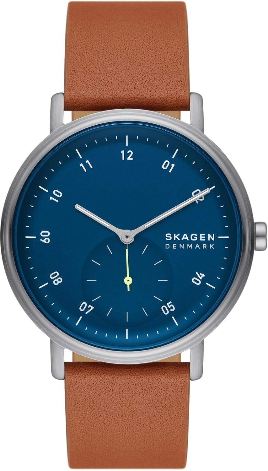 Detalle de Skagen Kuppel Herrenuhr – Quarz-Dreizeigerwerk mit Sub-Zifferblatt und Leder- oder Edelstahlarmband