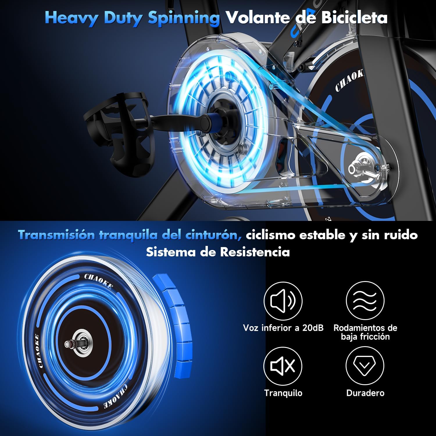 Detalle 2 de CHAOKE Bicicleta Estática Magnética 150kg