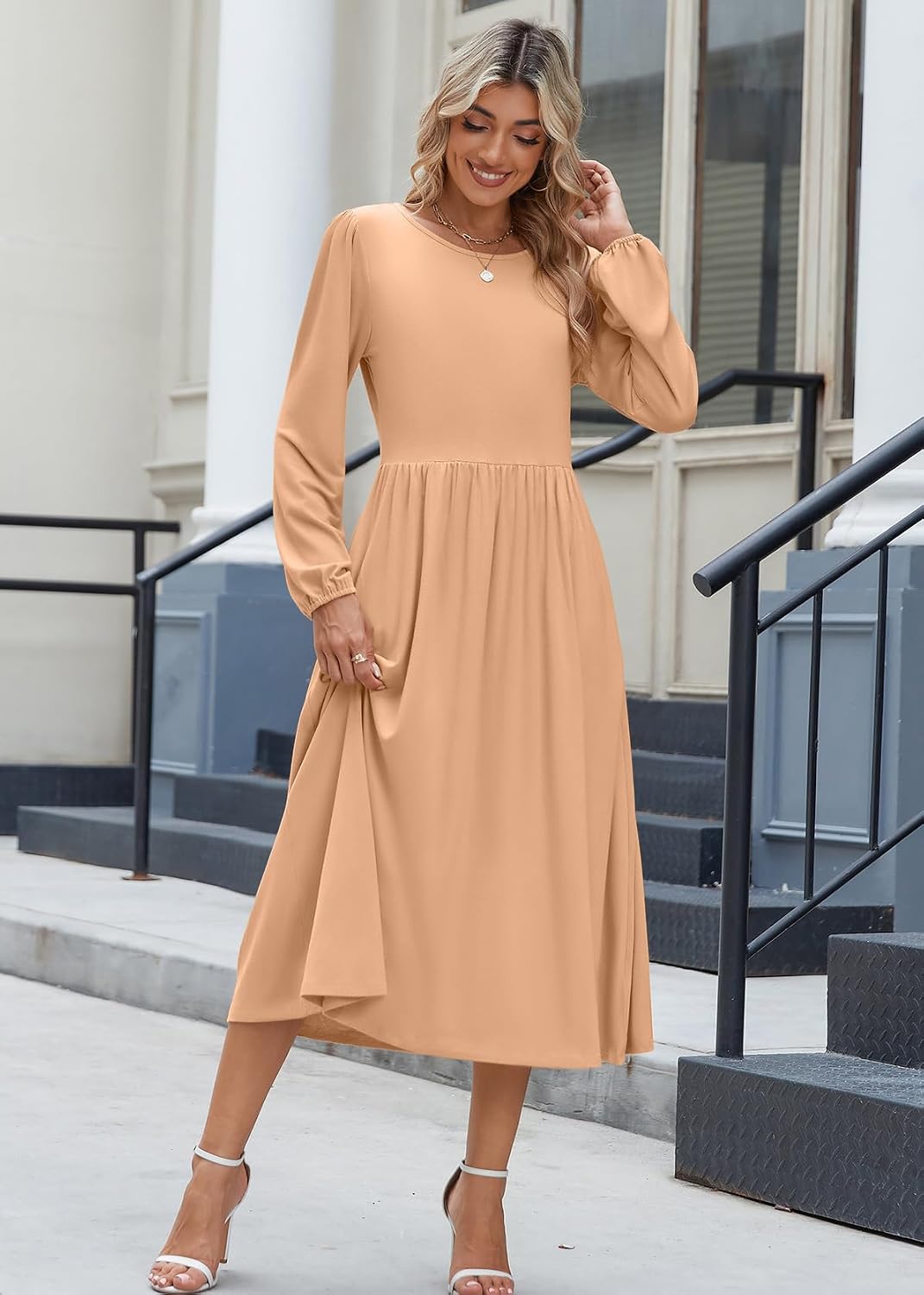 Detalle de Zeagoo Long Sleeve Boho Midi Dress with Pockets